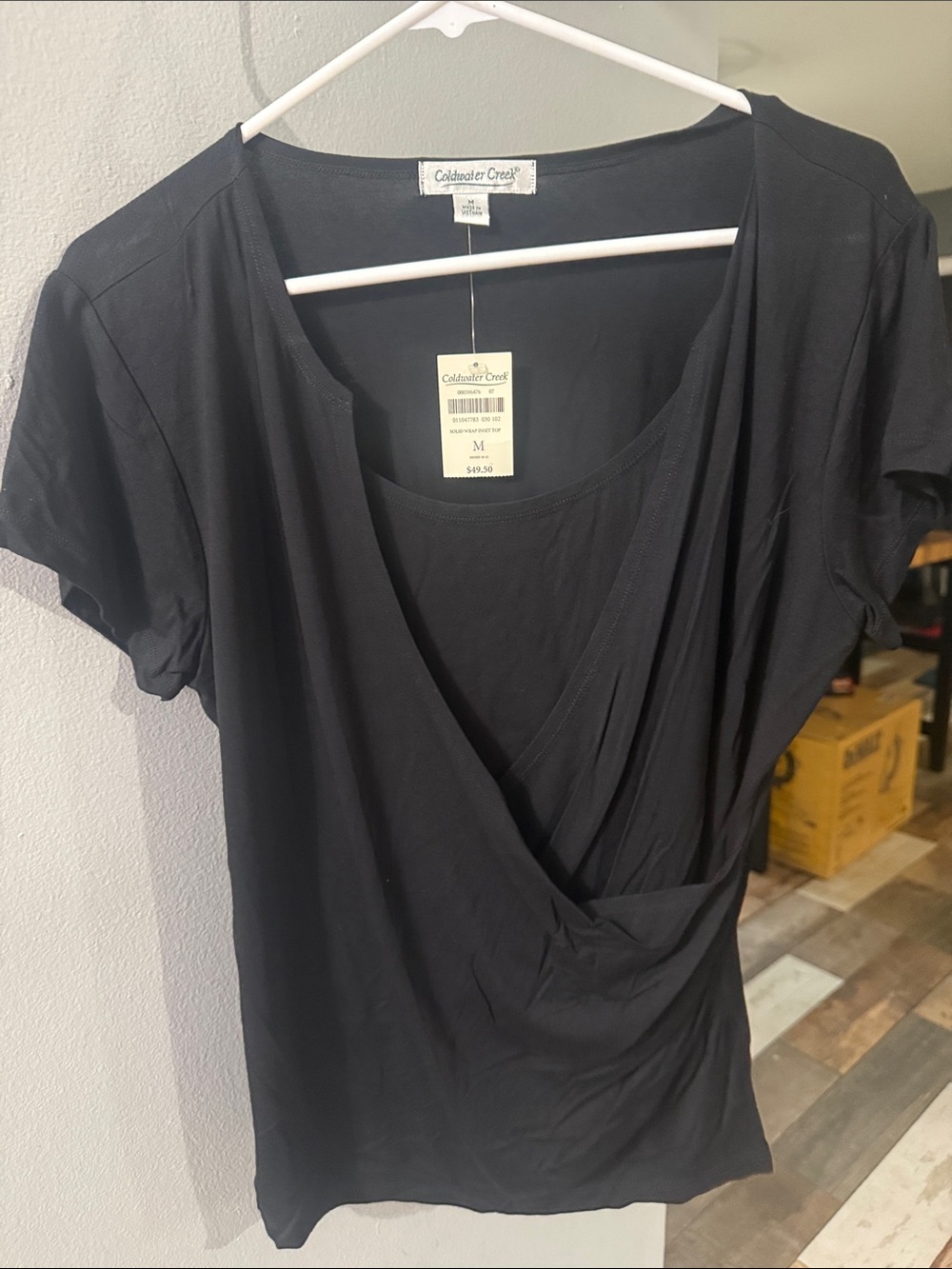 Coldwater Creek Black Short-Sleeve Draped Wrap Top